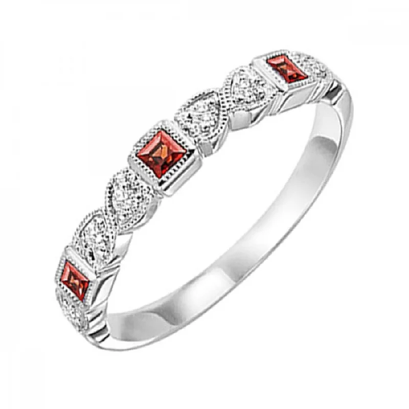 10KT Stackable Princess Cut Gemstone Ring- Garnet (January)