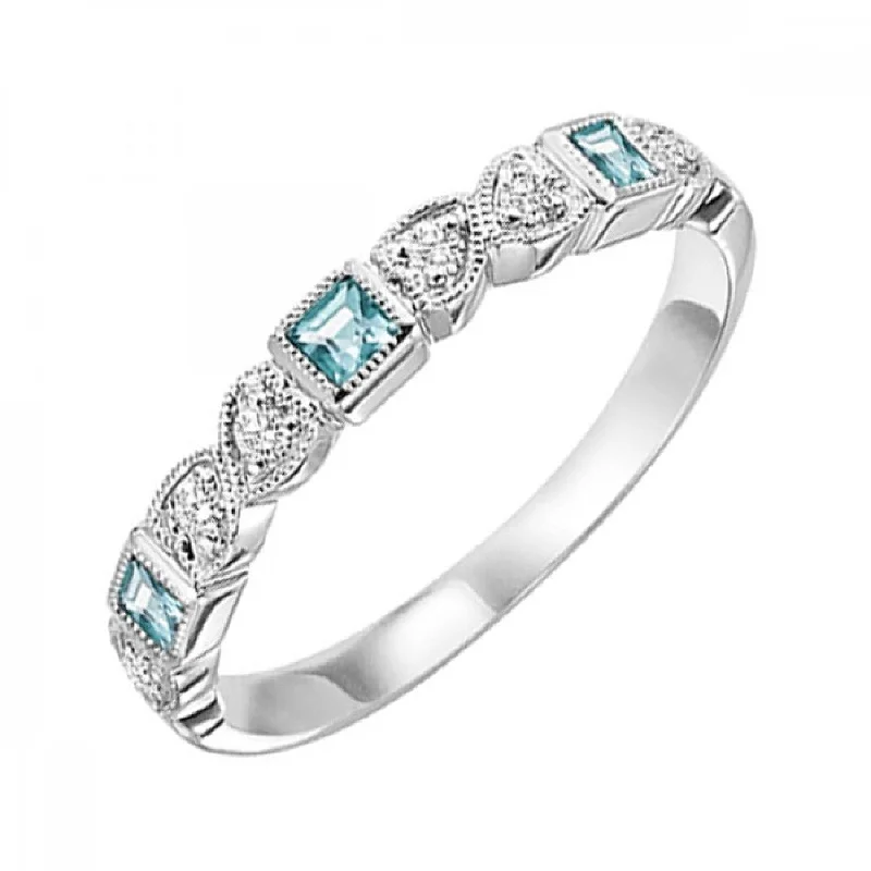 10KT Stackable Princess Cut Gemstone Ring- Aquamarine (March)