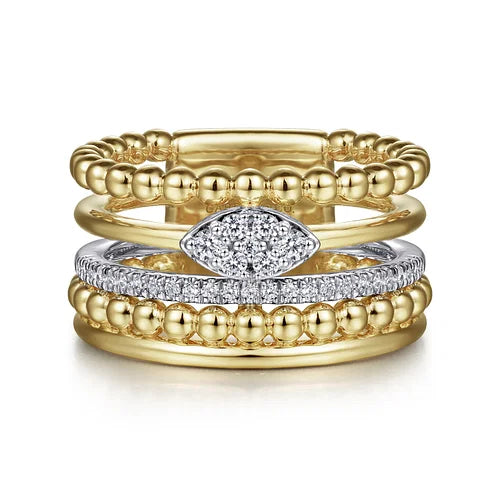 14K White-Yellow Gold Bujukan And Diamond Easy Stackable Ring