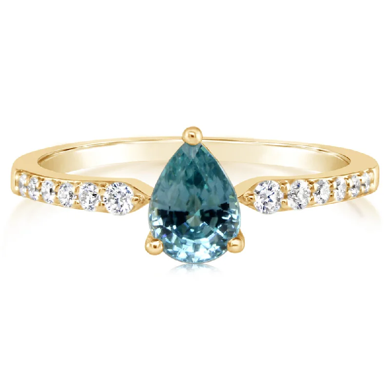 14K White Gold Blue Zircon/Diamond Ring