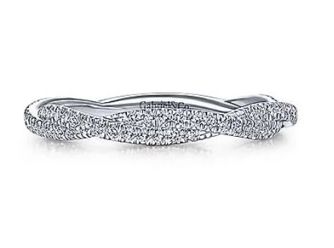 14K White Gold Diamond Pavé Twisted Stackable Band