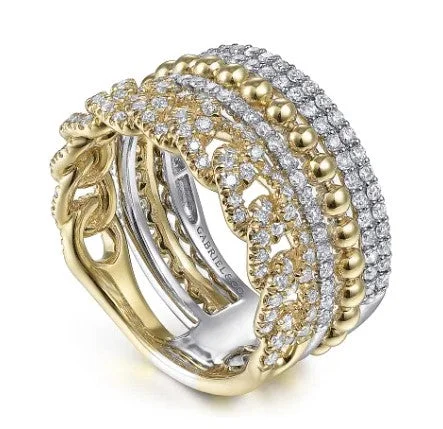 14K White-Yellow Gold Bujukan Diamond Easy Stackable Ring