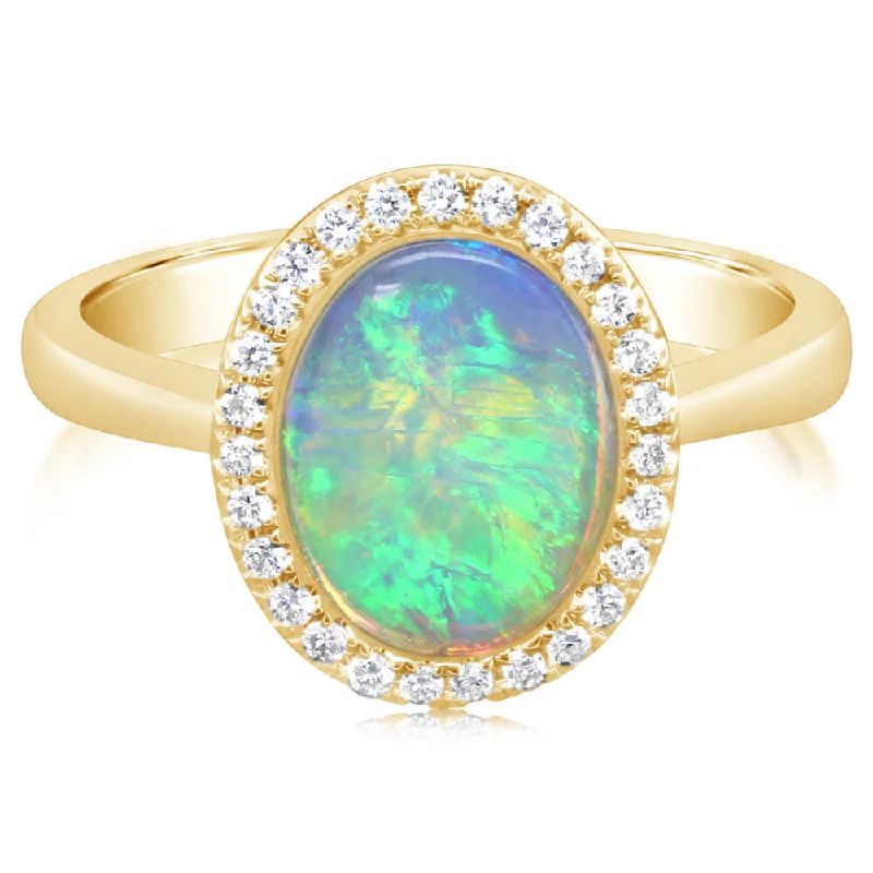 14K Yellow Gold Australian Opal/Diamond Ring