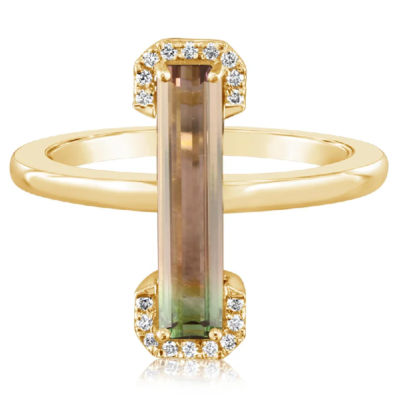 14K Yellow Gold Bi-Color Tourmaline/Diamond Ring