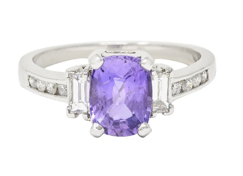 Contemporary 3.12 CTW Purple Sapphire Diamond 18 Karat White Gold Gemstone Ring GIA