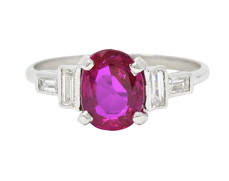 Mid-Century 2.08 CTW No Heat Burma Ruby Diamond Platinum Vintage Ring GCS