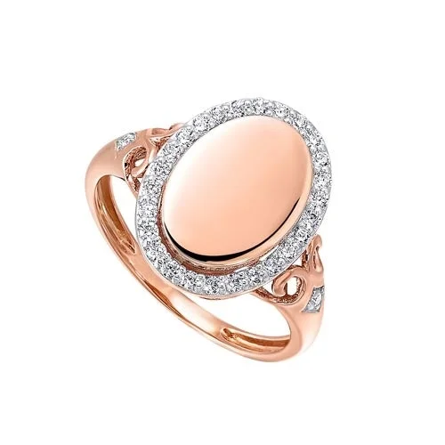 Diamond Vintage Oval Signet Ring in 14k Rose Gold (1/4ctw)