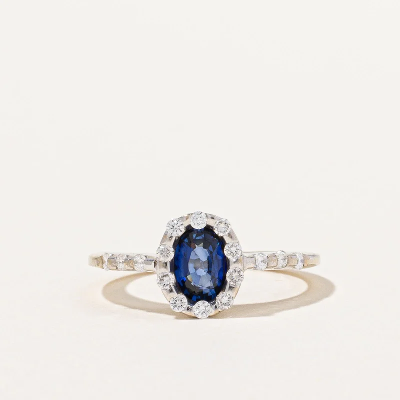 Sapphire & Diamond halo Ring | 0.35ct, 0.12ctw | SZ 3.75 |