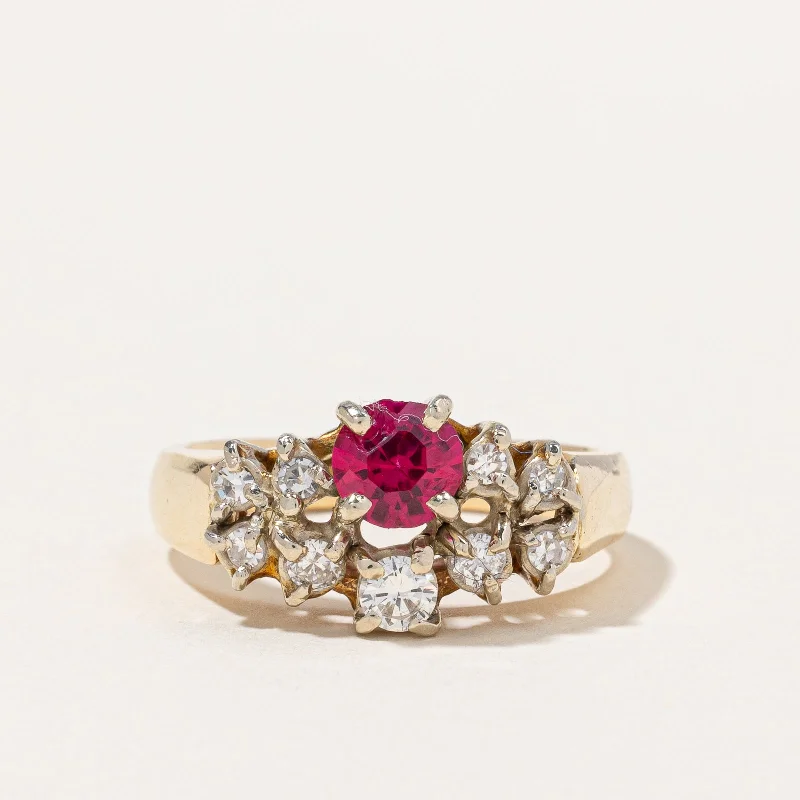 Synthetic Ruby & Natural Diamond Cocktail Ring | 0.75ct, 0.36ctw | SZ 8.25 |