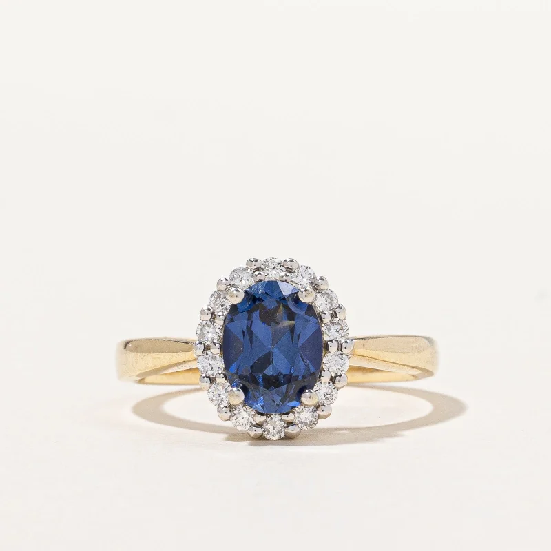 Synthetic Sapphire & Natural Diamond Halo Ring | 1.30ct, 0.25ctw | SZ 7.25 |