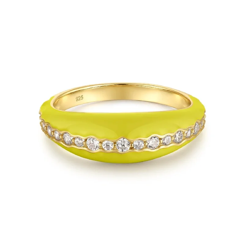 TAPERED YELLOW ENAMEL & CZ CHANNEL RING