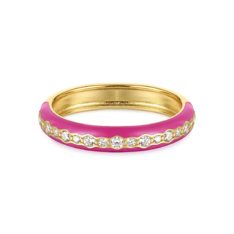 THIN PINK ENAMEL & CZ CHANNEL RING