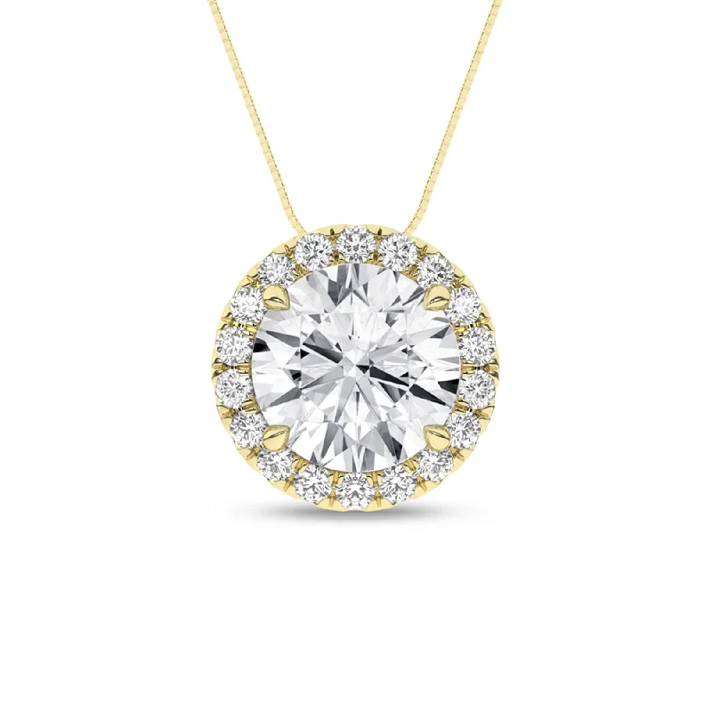 1.15 Carat Round Lab Grown Diamond 14K Gold Halo Necklace