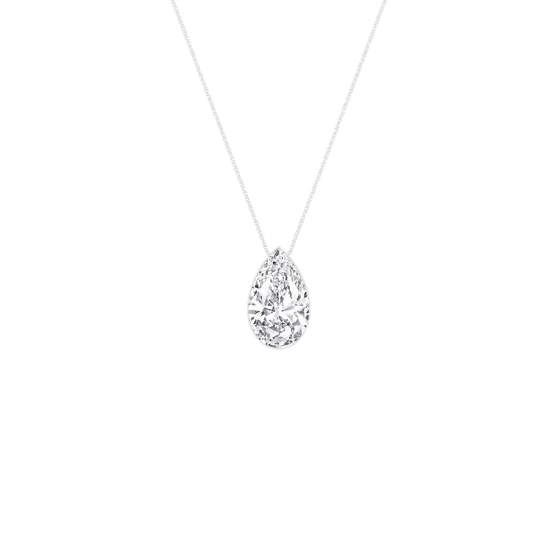 1 Carat Pear Lab Grown Diamond 14K Gold Seamless Solitaire Necklace