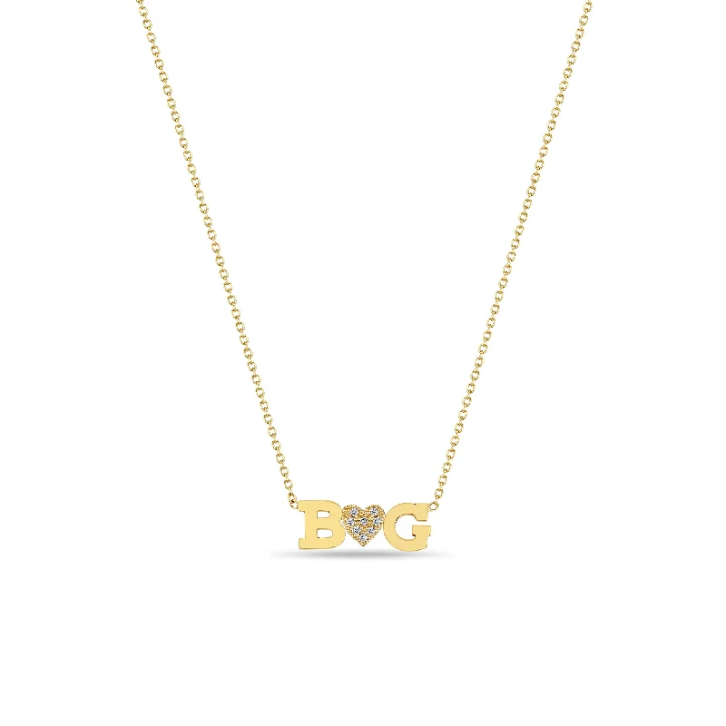 14k 2 Initial Letter & Diamond Heart Necklace