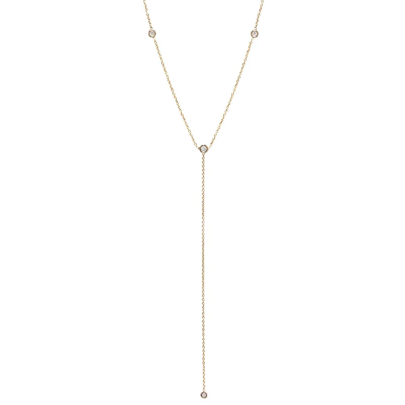 14k 4 Floating Diamonds Lariat Necklace