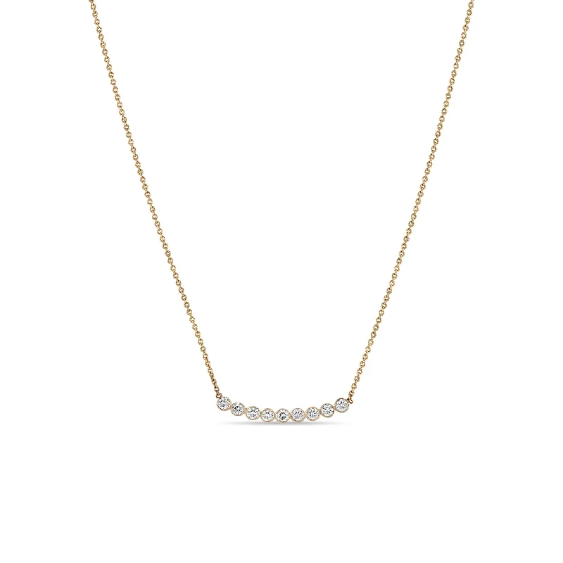 14k 9 Diamond Bezel Curved Bar Necklace