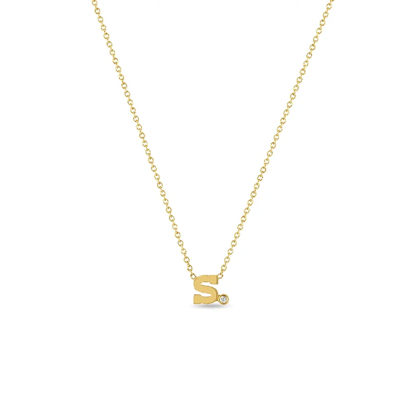 14k Initial Letter & Diamond Necklace