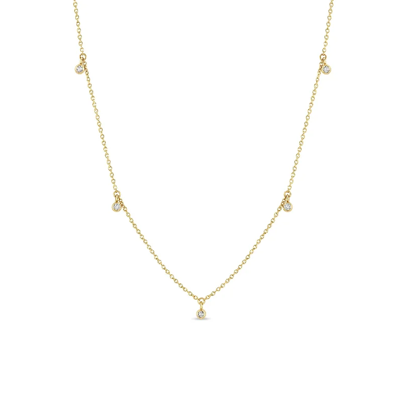 14k 5 Dangling Diamond Bezel Necklace