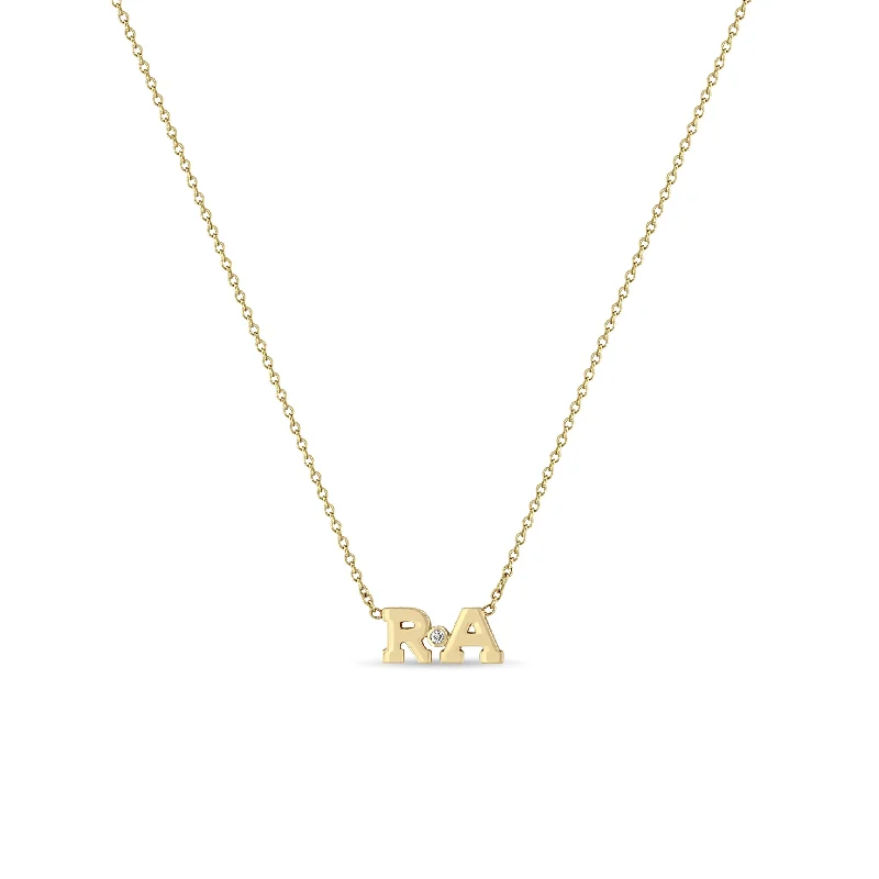 14k Gold 2 Initial Letter with Diamond Bezel Necklace