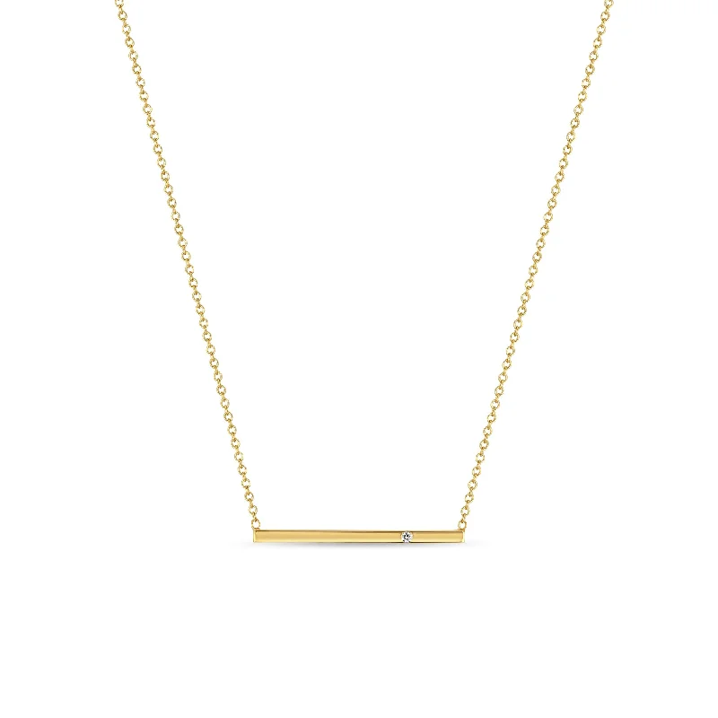 14k Flush Set Diamond Thin Bar Necklace