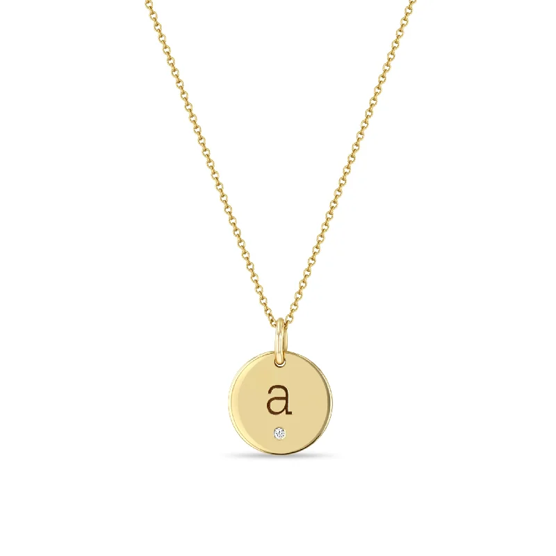 14k Medium Engraved Initial & Diamond Disc Necklace