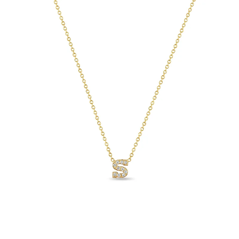 14k Pavé Diamond Initial Letter Necklace