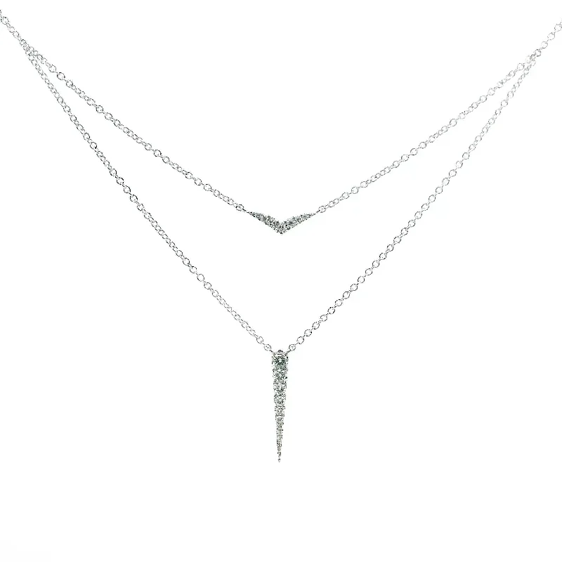 14K White Gold 0.30ct. Diamond Two-Layer Double Pendant Necklace