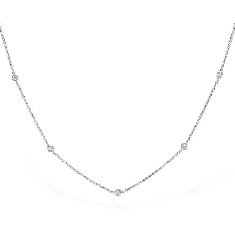 14K White Gold 0.50cttw. Diamond Double Sided 9 Station Necklace