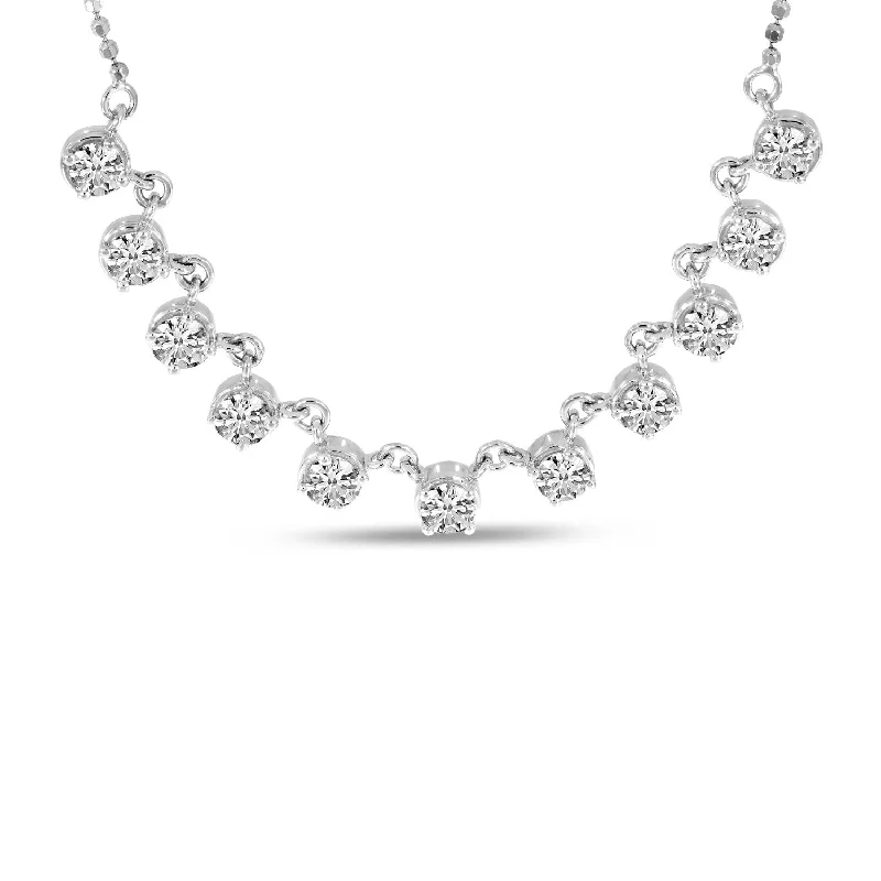 14K White Gold 0.88cttw. Diamond 11 Stone Tennis Necklace