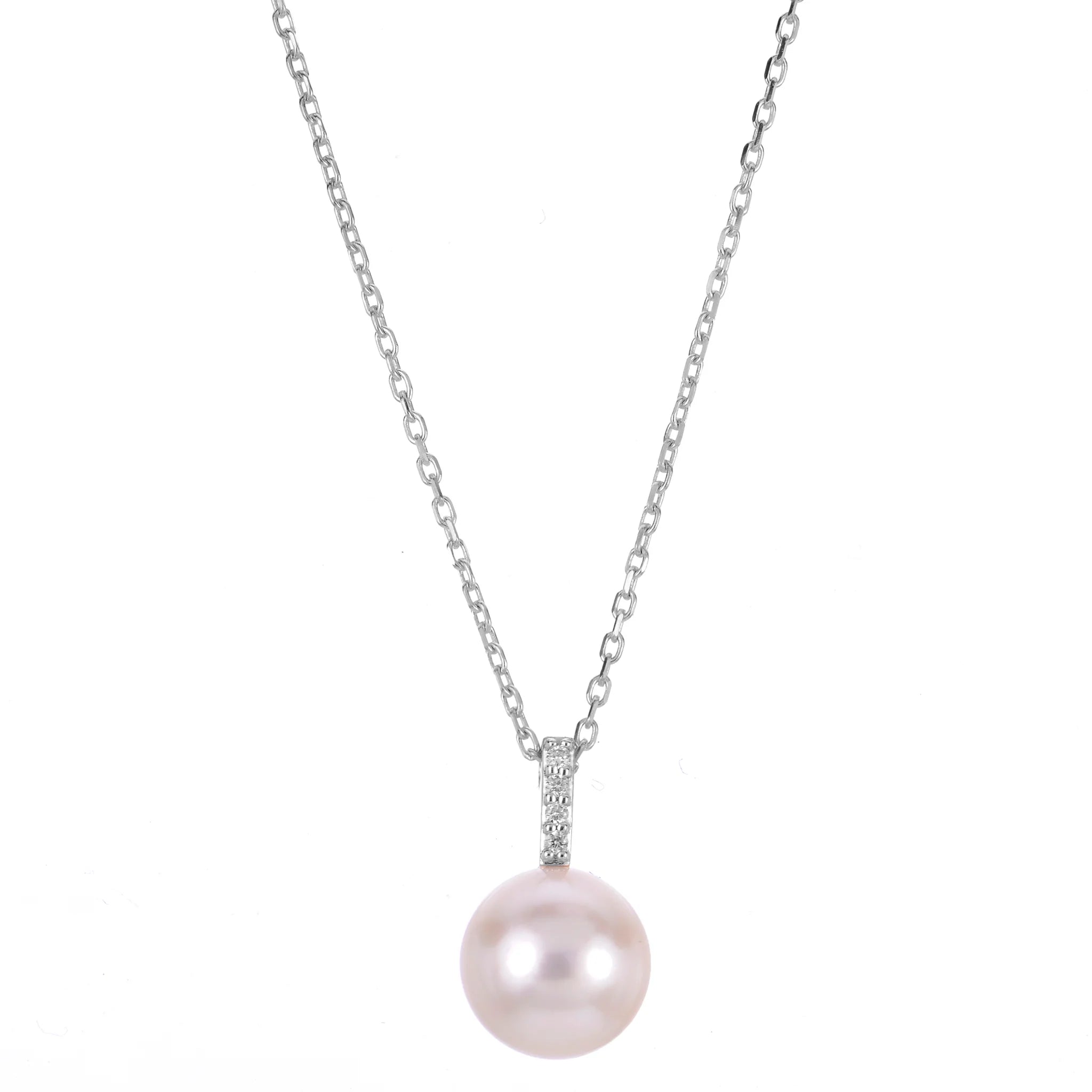 14K White Gold Akoya Pearl & Diamond Necklace