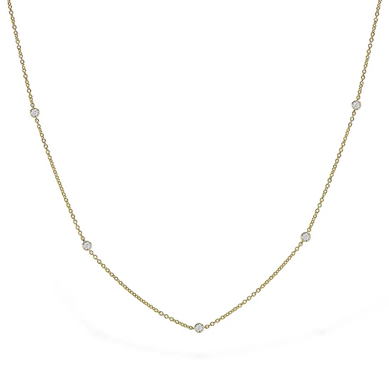 14K Yellow Gold 0.25cttw. Diamond Double Sided 9 Station Necklace