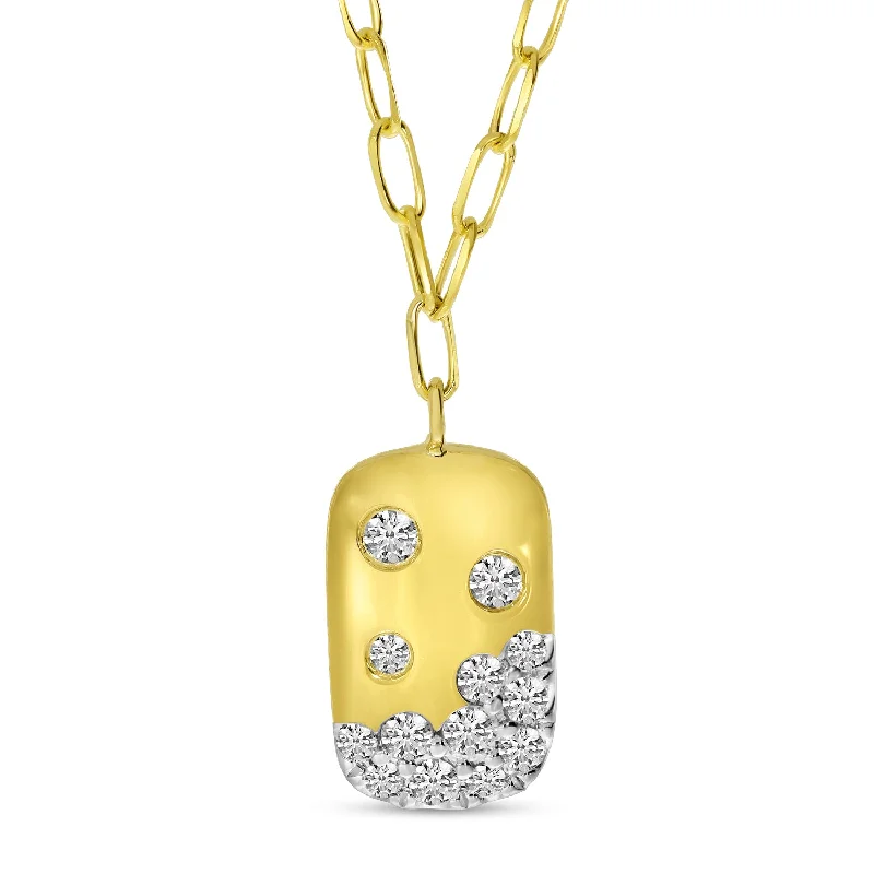 14K Yellow Gold 0.30cttw. Scattered Diamond Dog Tag Necklace