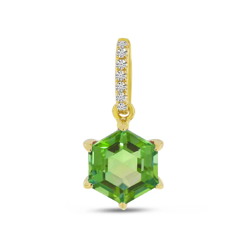 14K Yellow Gold 1.10ct. Hexagon Peridot & 0.03ct. Diamond Pendant