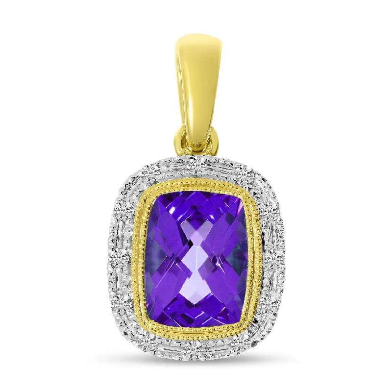 14K Yellow Gold 1.66ct. Cushion Amethyst & 0.07ct. Diamond Halo Pendant