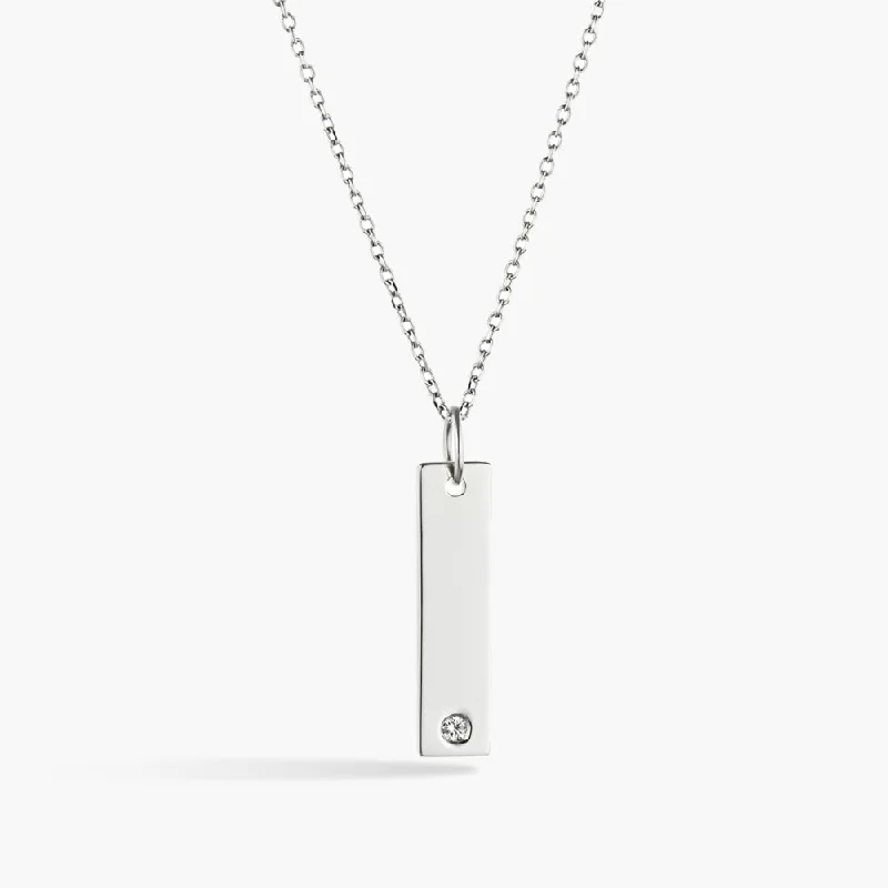 Accented Vertical Bar Necklace (RTS) - 14K White Gold