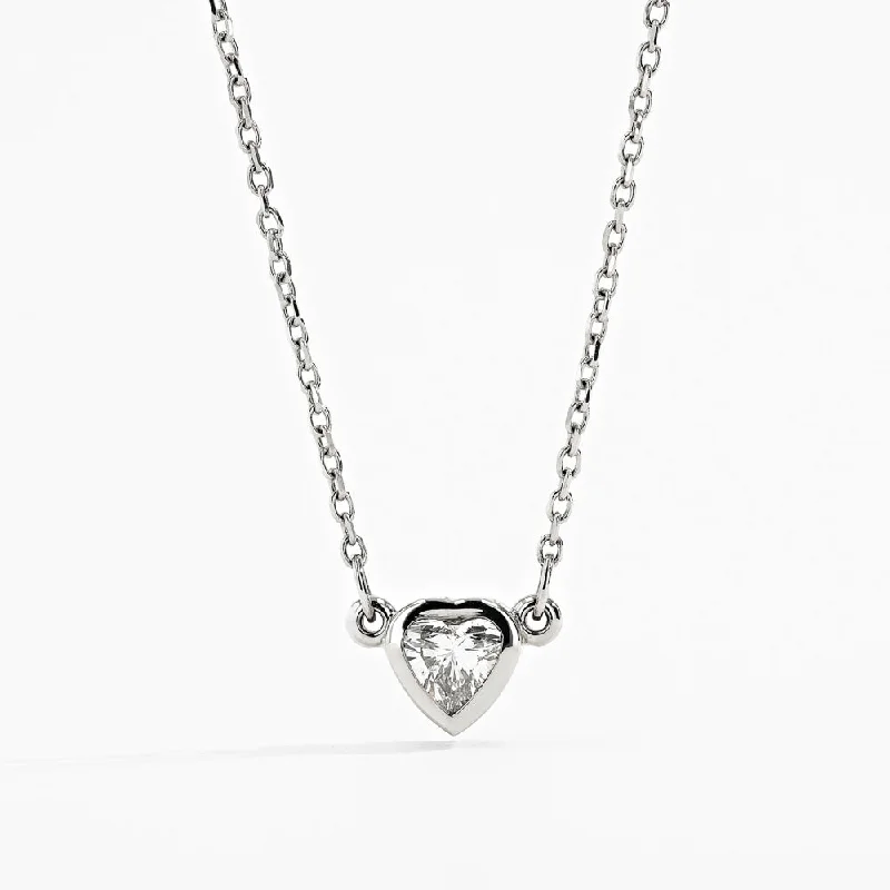 Bezel Heart Necklace - 0.25ct Lab-Grown Diamond 14K White Gold (RTS)