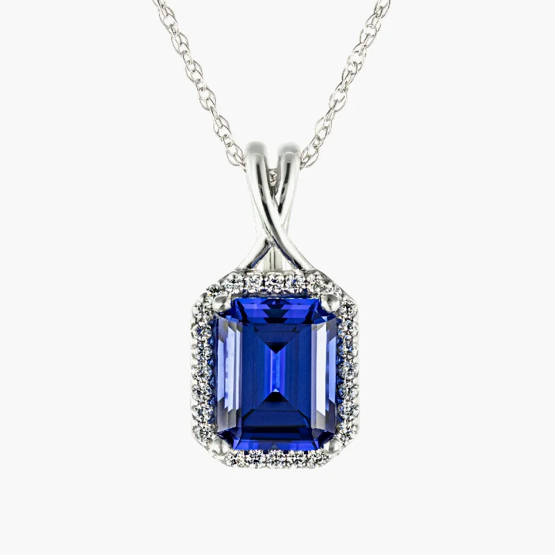 Blue Sapphire Halo Twist Pendant