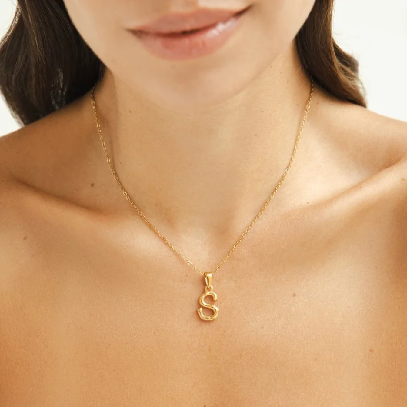 Golden Bamboo Letter Pendant Necklace