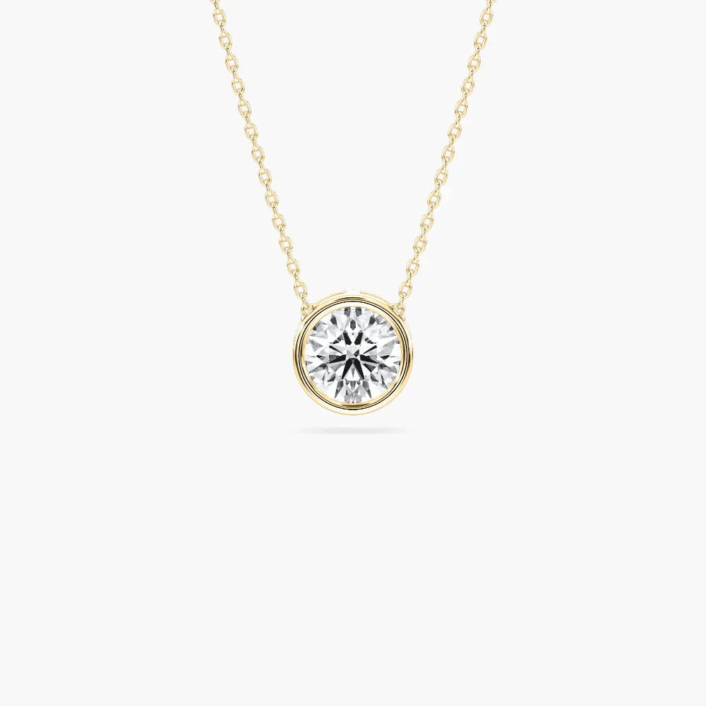 Lab Grown Diamond Solitaire Bezel Set Pendant - 14K Yellow Gold (RTS)