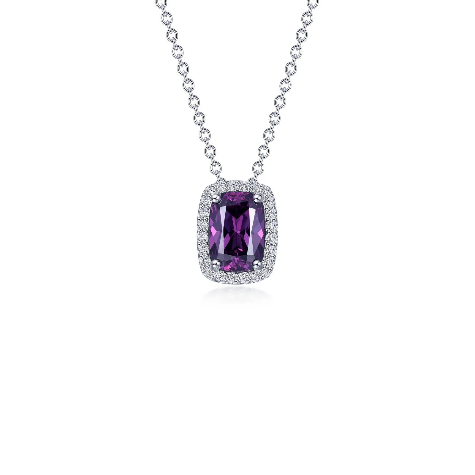 Lafonn Simulated Diamond & Amethyst Halo Cushion-Cut Necklace N0339AMP20