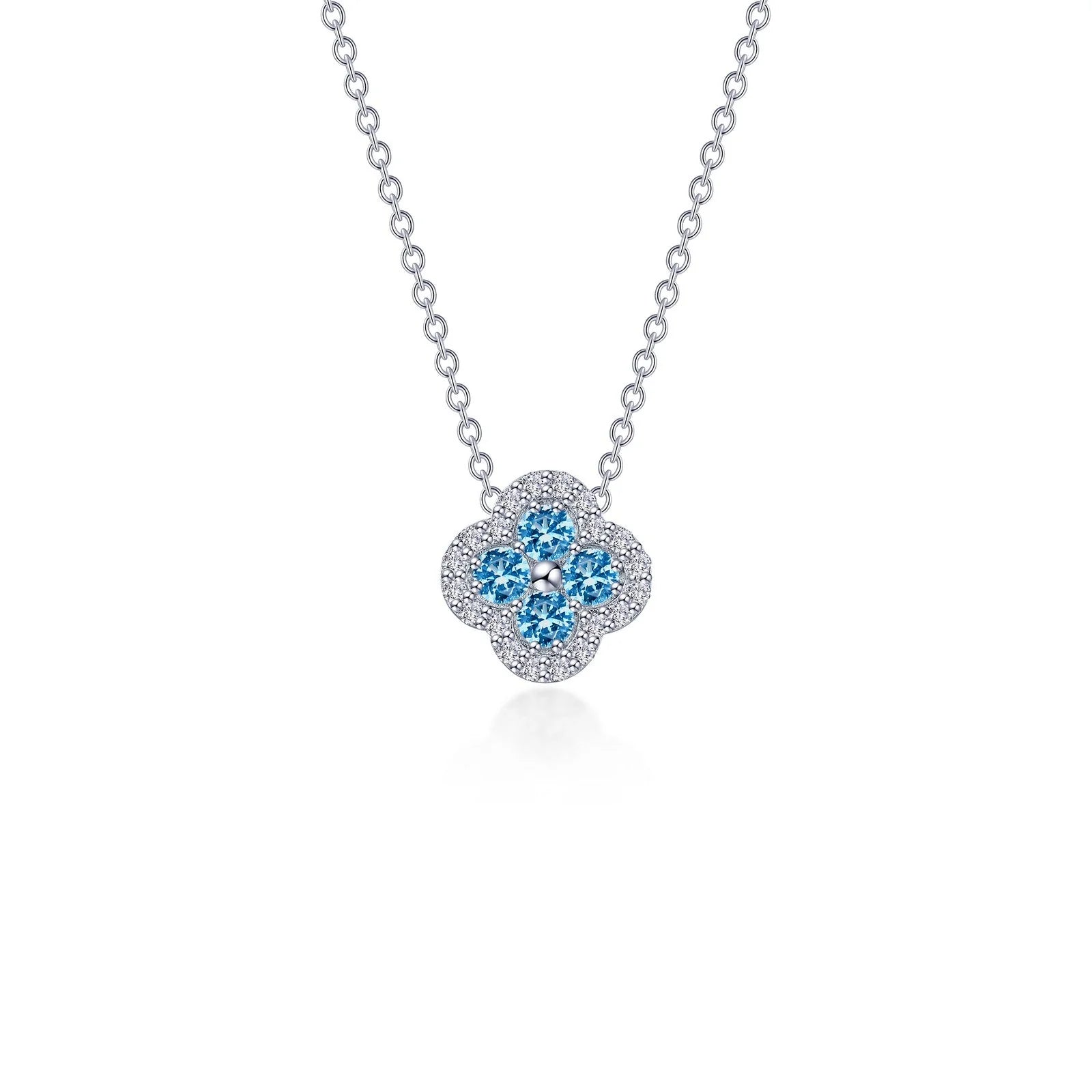 Lafonn Simulated Diamond & Blue Topaz Clover Halo Necklace N0335BTP20