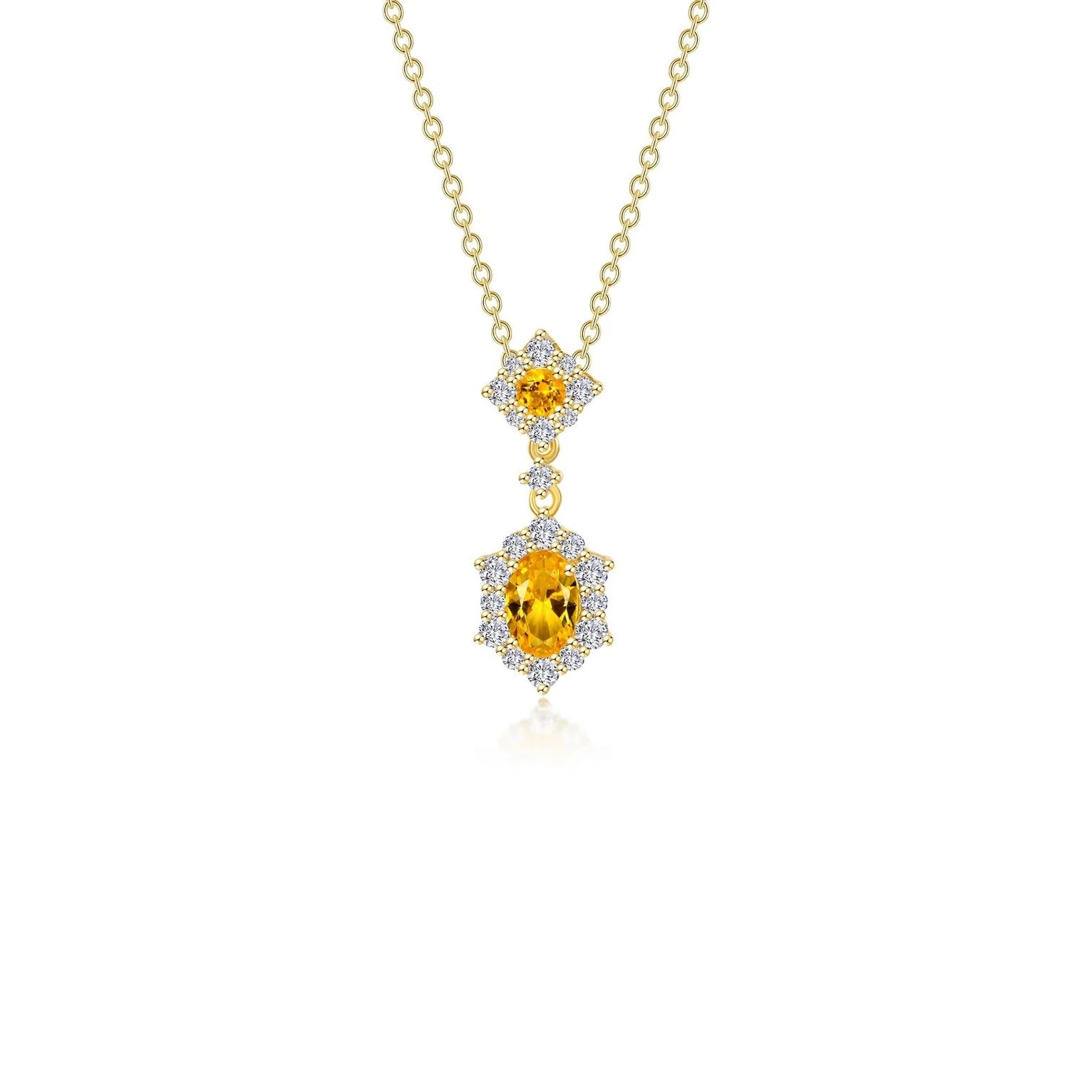 Lafonn Simulated Diamond & Citrine Oval Halo Necklace N0322CTG20