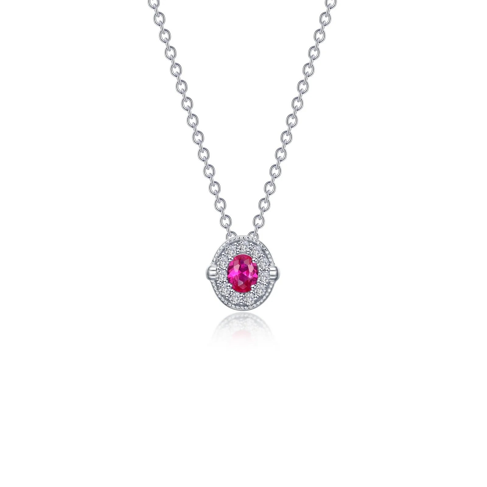 Lafonn Simulated Diamond & Ruby Halo Necklace N0320CRP20