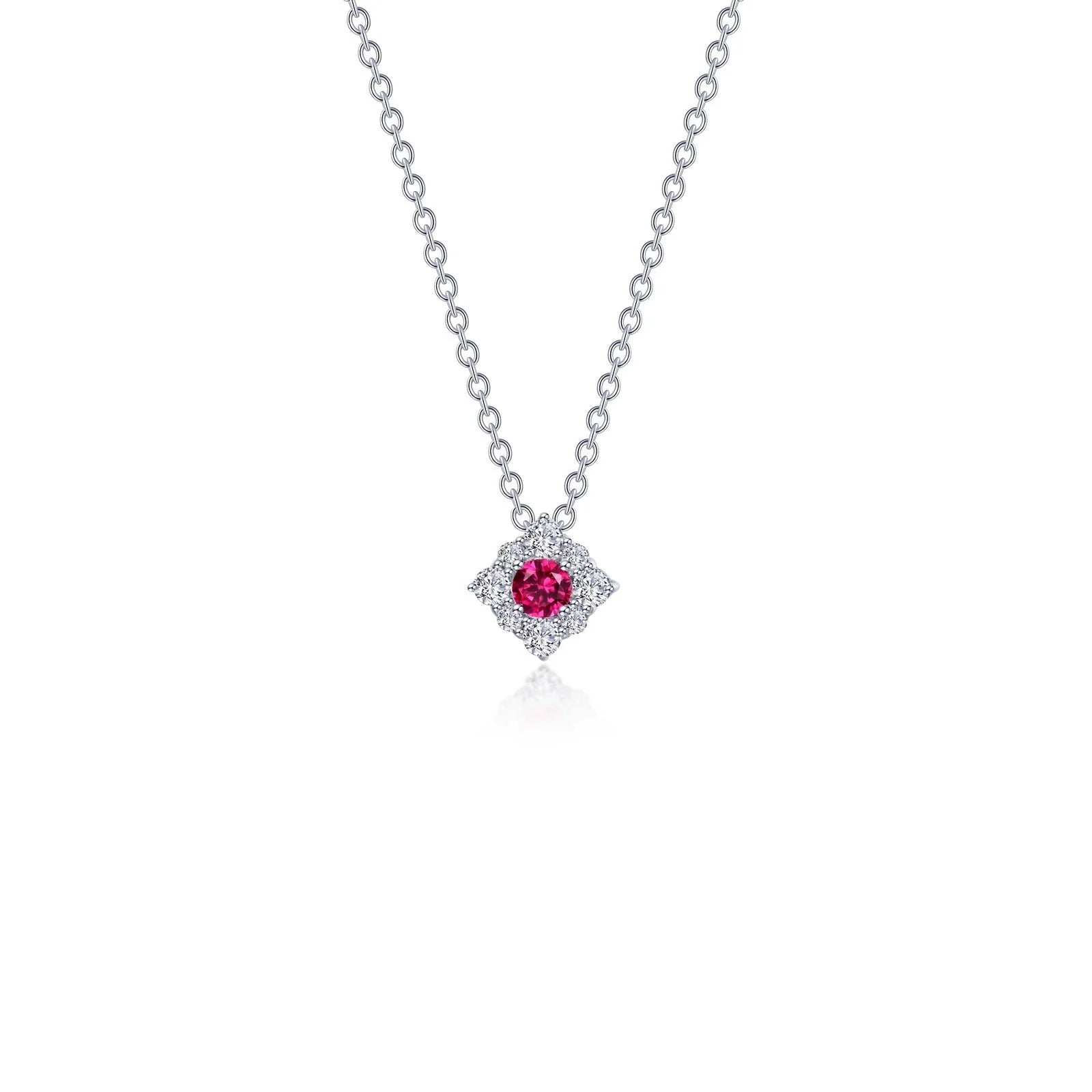 Lafonn Simulated Diamond & Ruby Halo Necklace N0324CRP18