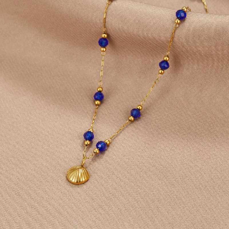 Nerissa Gold Shell & Blue Bead Necklace