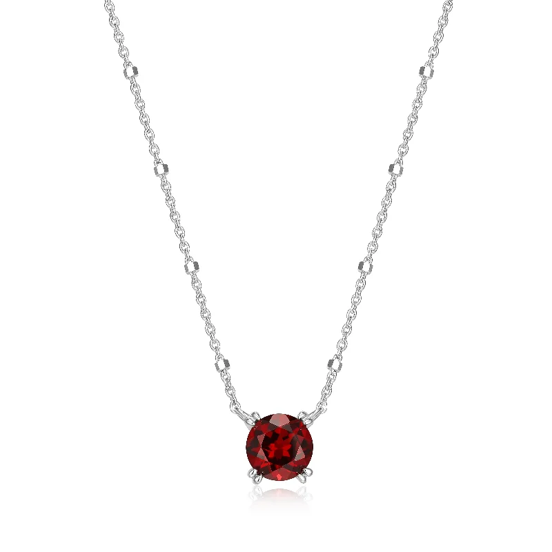 Samuel B. Garnet Solitaire Birthstone Sparkle Necklace - January