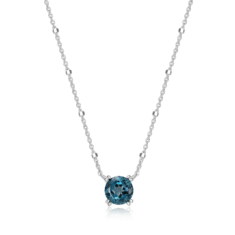 Samuel B. London Blue Topaz Solitaire Birthstone Sparkle Necklace - December