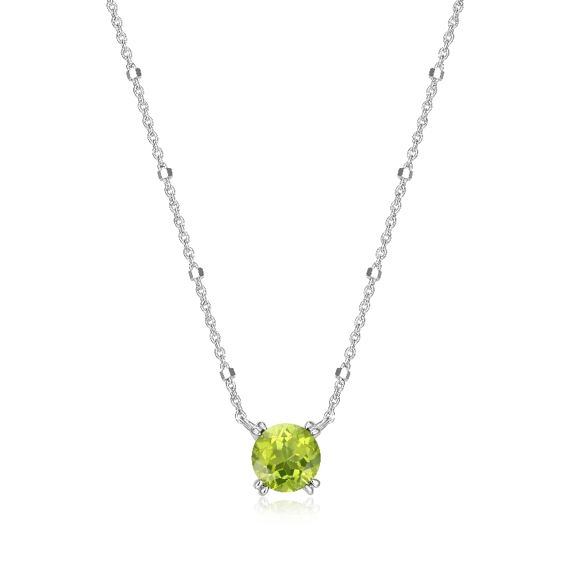 Samuel B. Peridot Solitaire Birthstone Sparkle Necklace - August