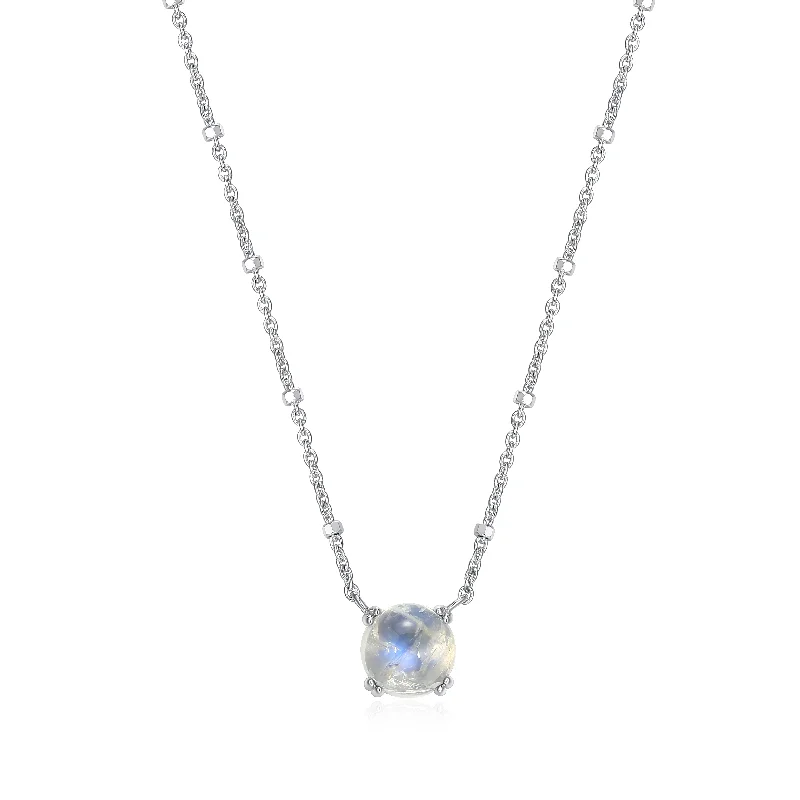 Samuel B. Rainbow Moonstone Solitaire Birthstone Sparkle Necklace - June